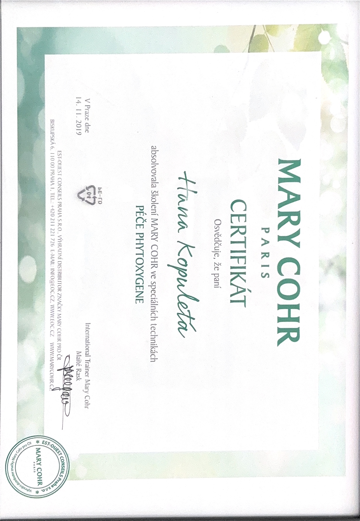 Certifikát 1